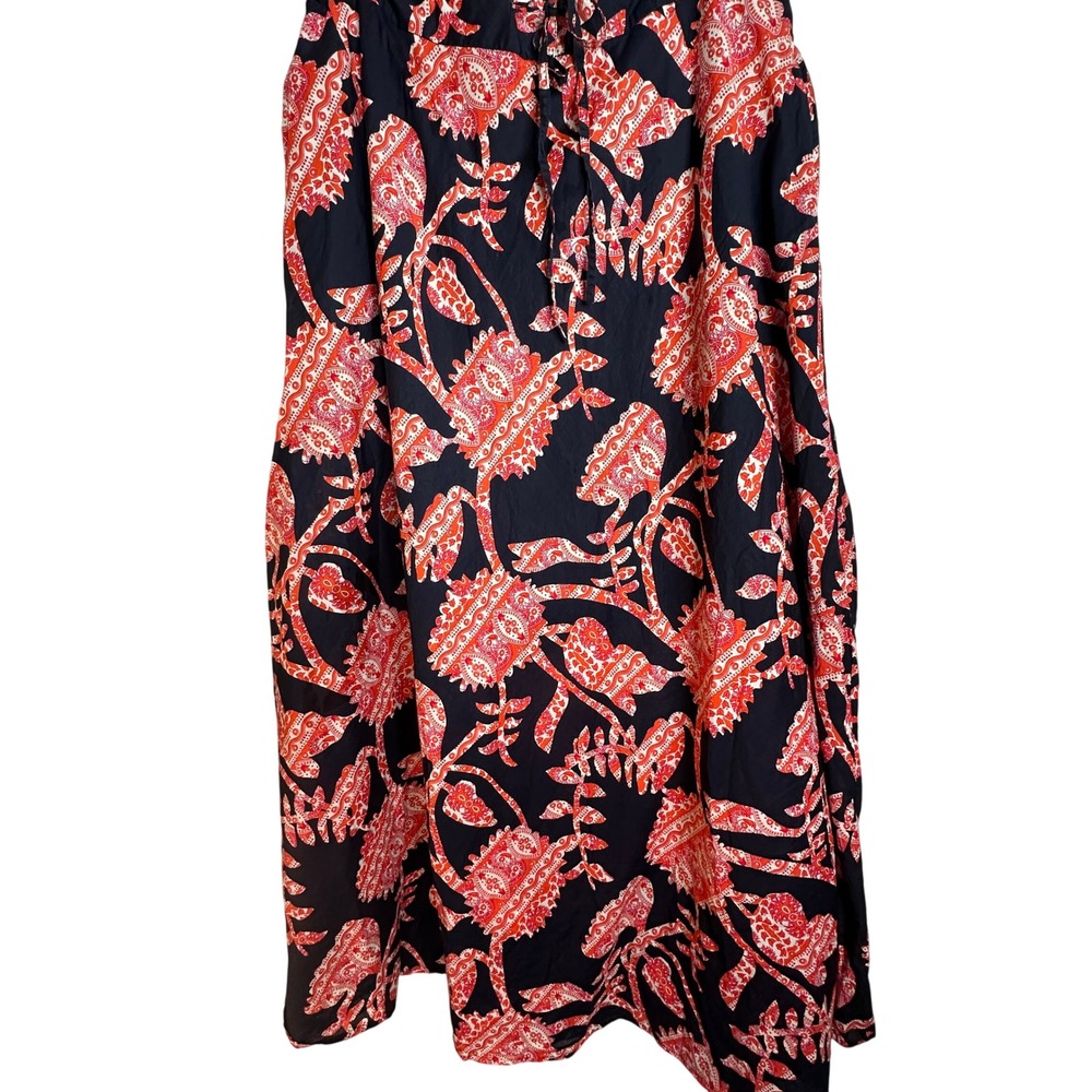 TOMMY HILFIGER Navy Red Floral Paisley Batik Cotton Maxi Skirt Size 12 Pockets
